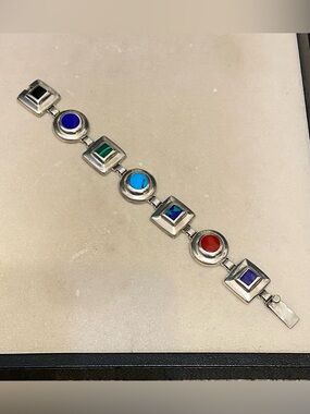 Vintage Taxco Sterling Silver Gemstone Bracelet 925 Mexico